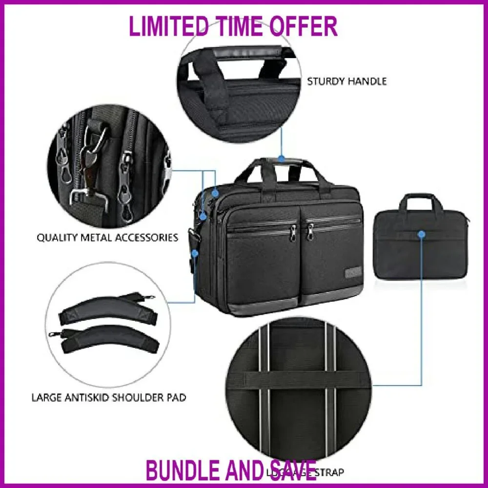 Stylish Expandable Laptop Briefcase Fits 17.3 Inch Water-Repellent RFID Pockets